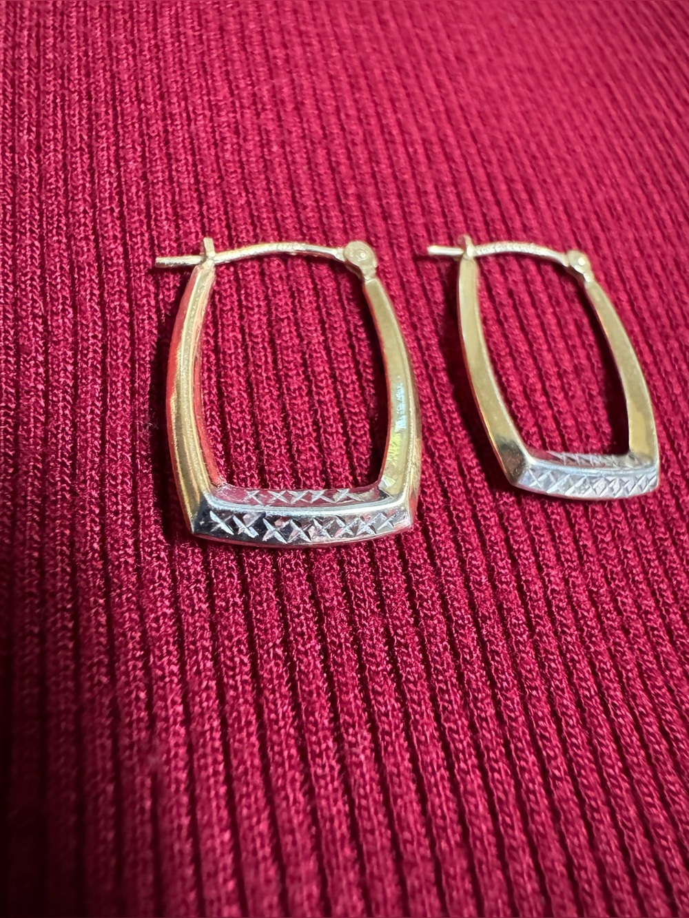 14k solid white and yellow gold rectangle hoops vintage 70’s 80’s